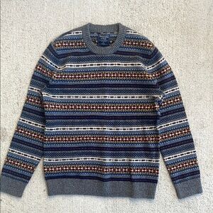 Men's Abercrombie Fitch SMALL Fair Isle Gray Blue Crew neck Sweater